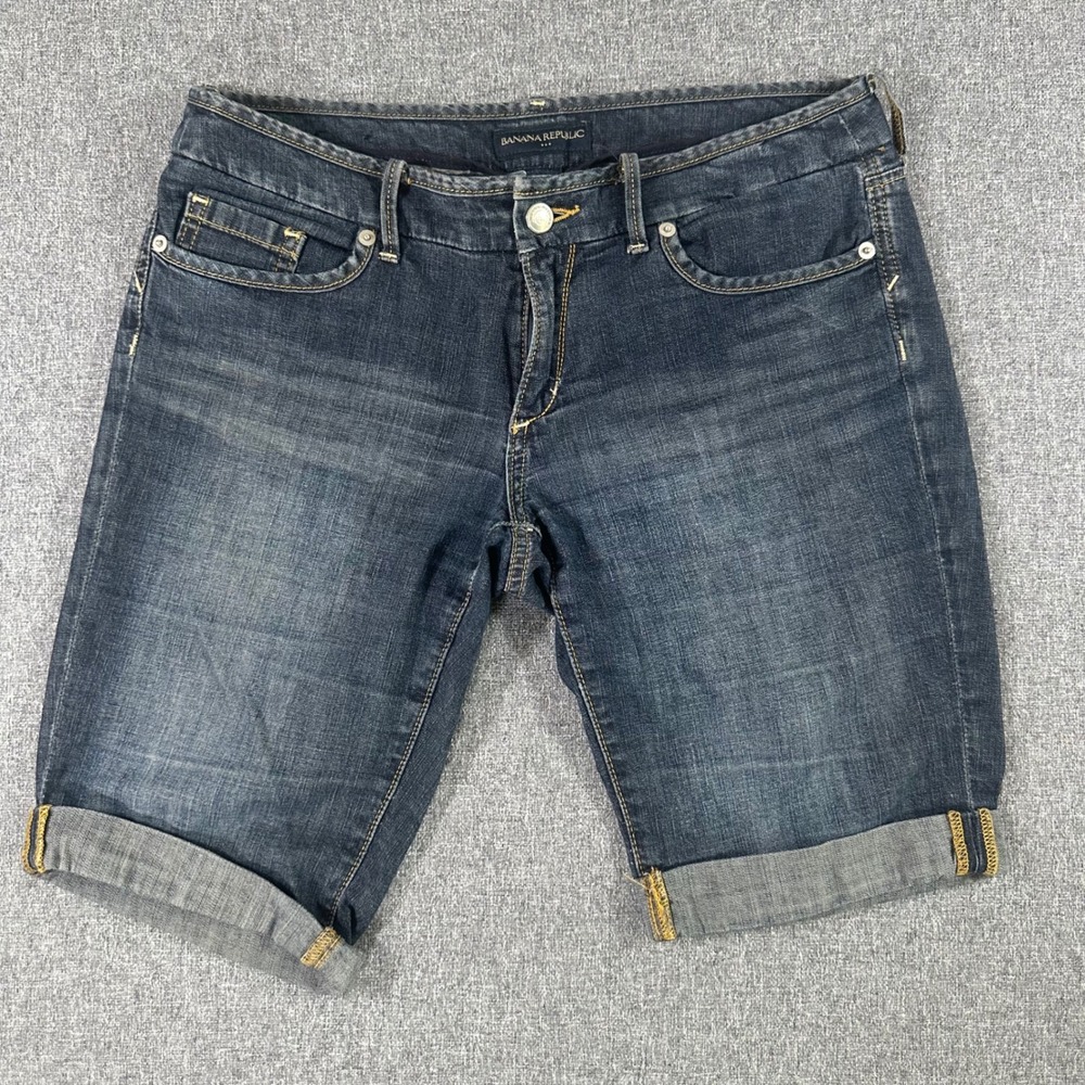 Banana Republic Denim Bermuda Shorts Womens 28 6 Dark Wash Blue Cuffed Jean ☀️